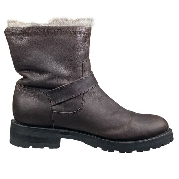 Frye Women’s Natalie Brown Leather Fur Lined Engineer Boot Size US 7.5 - Picture 4 of 14